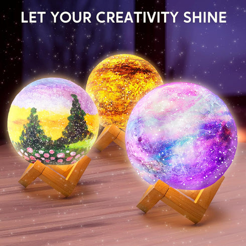 Klever Kits DIY 3D Moon Night Light, Paint Your Own Moon Lamp Kit, Galaxy Lamp Arts and Crafts for Kids Birthday Gifts