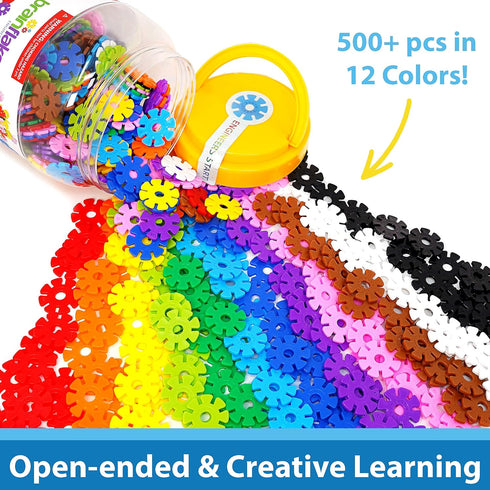 VIAHART BRAIN FLAKES 500 Piece Set, Interlocking Plastic Disc Toy for Creative Building, Educational STEM Learning for