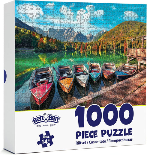 1000 BenBen Piece Puzzle for Adults, Jigsaw Puzzles with Letters on Back, Fusine Lake, Challenging Puzzle for Game