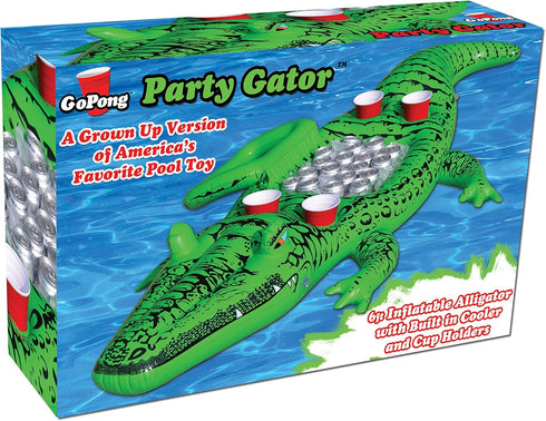 6 GoFloats GoPong Giant Party Gator Floating Alligator with Cooler and Cup Holders, Over ft Long