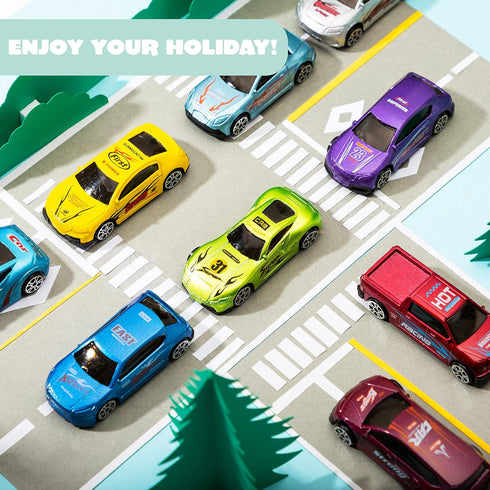 12 JOYIN Pcs Die-Cast Car Filled Big Easter Eggs, Bright Colorful Prefilled Plastic Eggs with Different Die-cast Cars