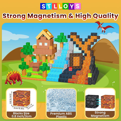 150PCS 3 4 5 6 7 8, Magnetic Blocks: Magnetic Building Block Cubes for Kids Boys Girl Ages STEM Magnet Block Dinosaur