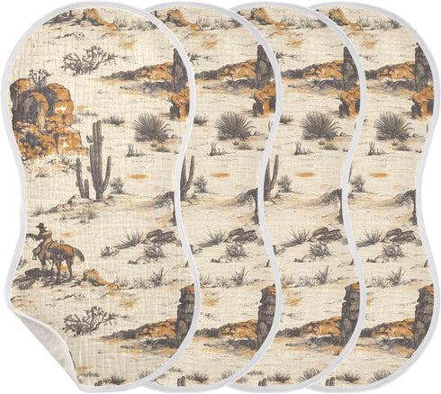 Set 1, Vintage Western Cowboys Muslin Baby Burp Cloths of Super Soft & Absorbent Burping Rags, Cotton Burp Clothes