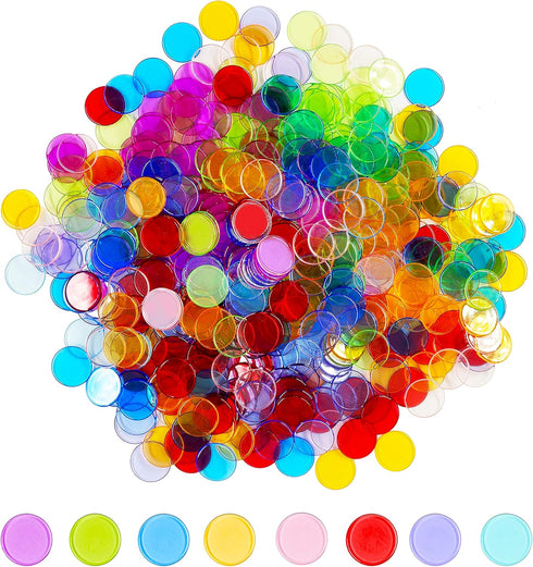 Hebayy 500 Transparent Bingo Counting Chip Plastic Markers, 3/4 Inch Diameter in 8 Colors