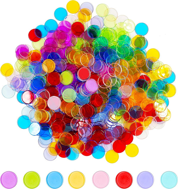 Hebayy 500 Transparent Bingo Counting Chip Plastic Markers, 3/4 Inch Diameter in 8 Colors