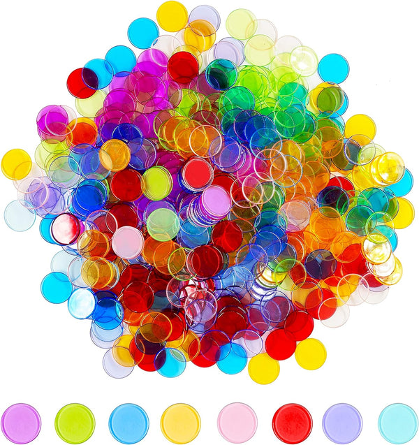 Hebayy 250 Transparent Bingo Counting Chip Plastic Markers, 3/4 Inch Diameter, 8 Color