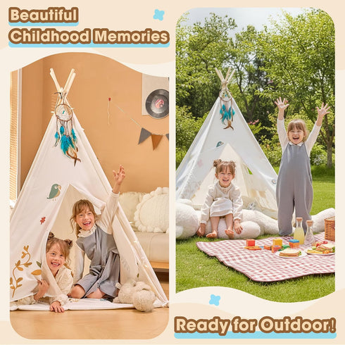 BUDDGO Teepee Tent for Kids with Colorful Flag, Kids Play Tent Indoor with Thicked Mat & Dream Catcher, Toddler Tent
