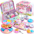 JOYIN 35Pcs Unicorn Tea Party Set for Little Girls, Pretend Tin Teapot