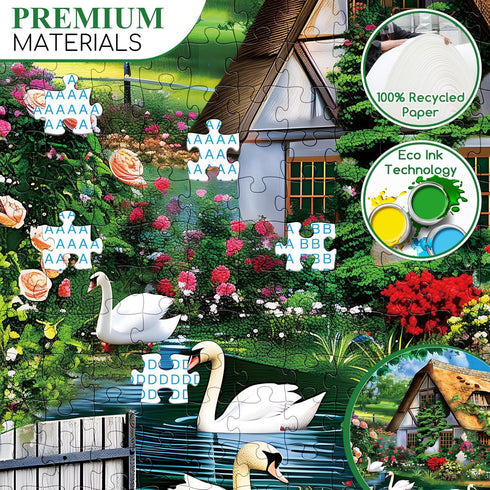 VoYouTwo 300 Country 8-10 10-12,Garden Nights,20.5x15 Piece Puzzles for Adults, Cottage Lake Puzzle for Adults Kids