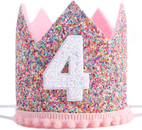 Rainbow Crown - 4th Birthday Party Glitter Crown, Kids Birthday Hats, Baby Photo Props, Little Girls Hair Accessories