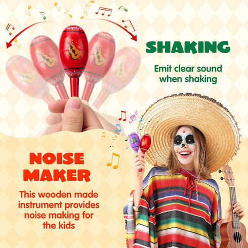 JOYIN Cinco De Mayo 6 PCS Mini Wooden Maracas for Kids, Mexican Fiesta Party Favors and Noisemakers