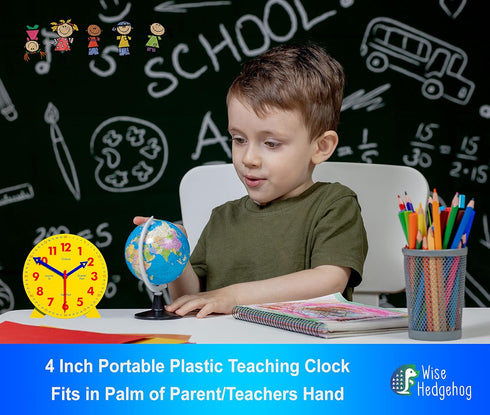 Kids Telling Time Practice Learning Clock, 4 Inch Teaching Handheld Analog Clock for School Classrooms and Homeschool