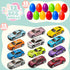 12 JOYIN Pcs Die-Cast Car Filled Big Easter Eggs, Bright Colorful Prefilled Plastic Eggs with Different Die-cast Cars
