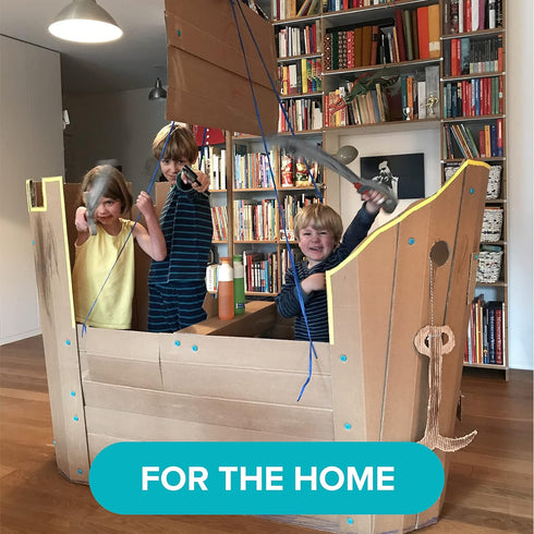 Makedo Explore - Upcycled Cardboard Construction Toolkit in Small Toolbox (50 Pieces) | STEM + STEAM Educational Toys