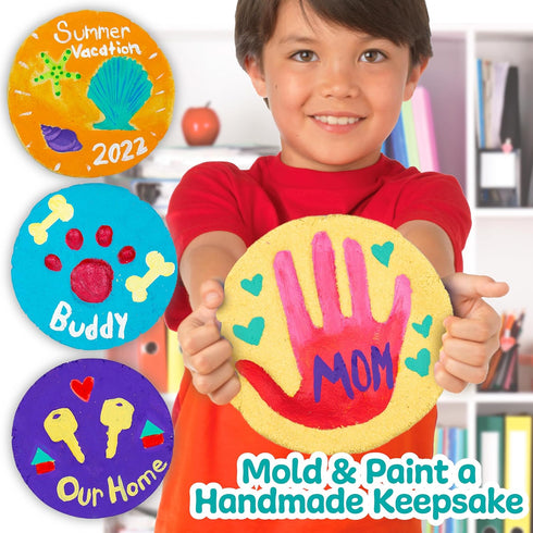 Made By Me! DIY 7-inch Handprint Stone Kit - Sand Dough Sculpt & Paint Creations, Mess-Free Keepsake Gift for Kids Ages