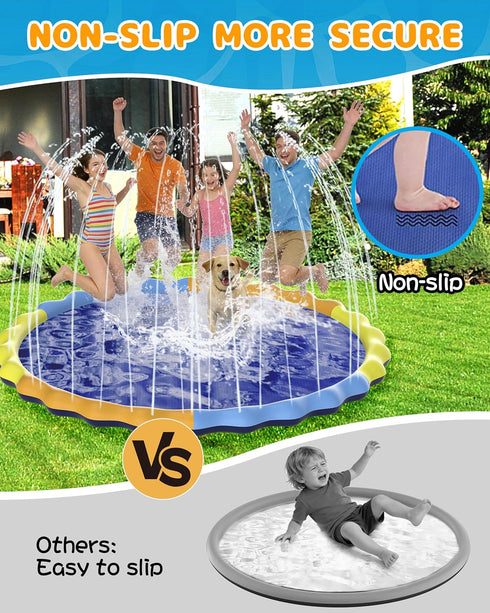 124in 0.5mm Summer Instraella Splash Pad for Kids and Dogs, Non-Slip Sprinkler Mat Thickened Durable and Foldable Large
