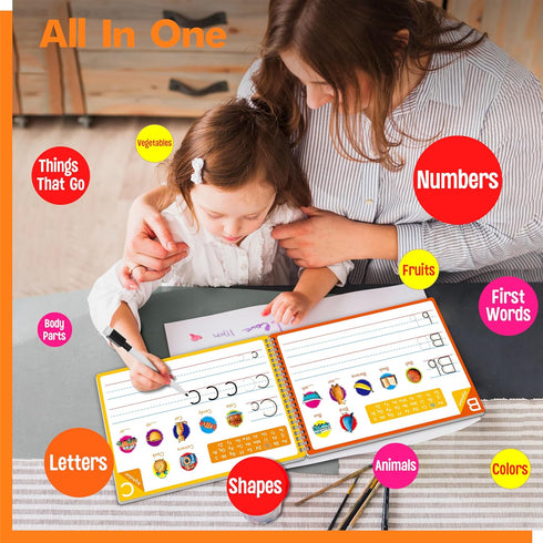 Gethelud 40 3-5 Handwriting Practice Book, Pages Dry Erase Preschool Workbook Montessori Learning Toy Educational Tool