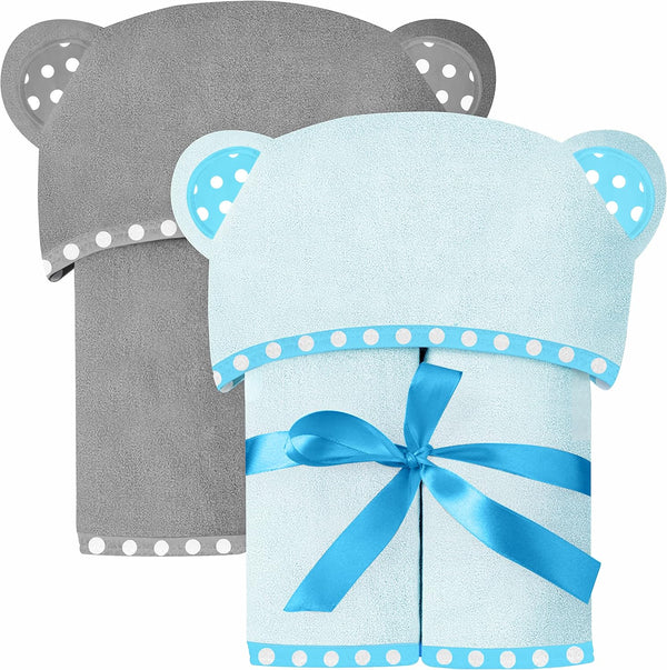 ELSVIN Set of 2 Hooded Baby Towels Blue and Grey Luxurious, Large and