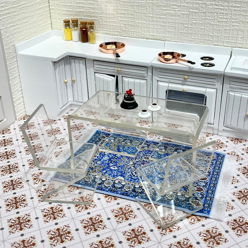 1/12 (1 4 SAMCAMI Dollhouse Furniture, Transparent Acrylic Dining Table with Chairs for Scale Dollhouse Kitchen, Cake