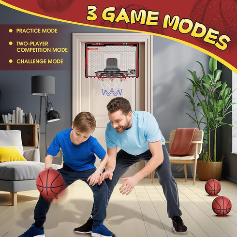 HopeRock Indoor Basketball Hoop for Kids, Over The Door Mini Hoop with LED Scoreboard