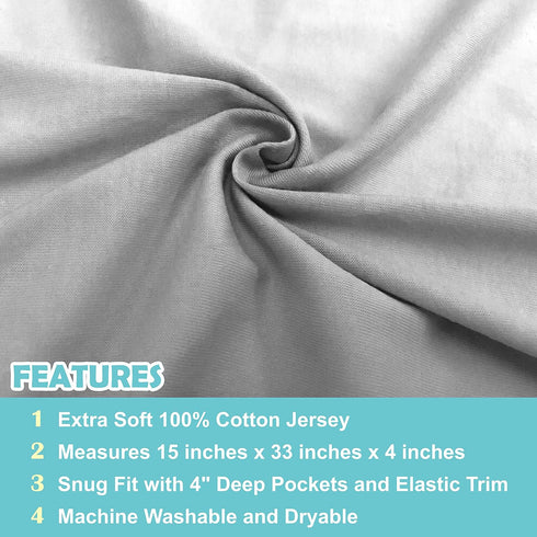 American Baby Company Fitted Bassinet Sheet, 15" x 33", 100% Natural Cotton Jersey Knit, Gray