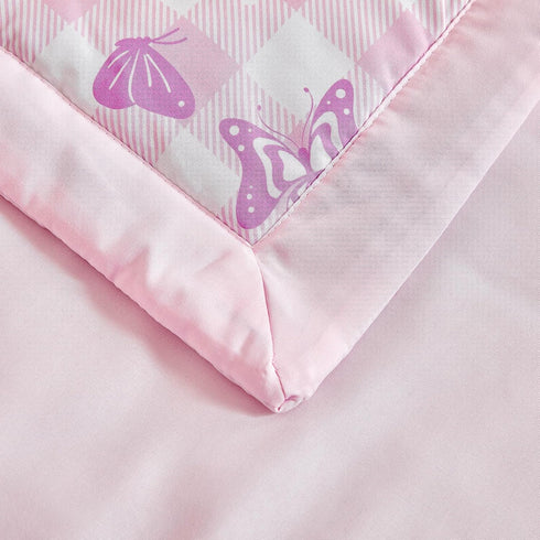 Set 3 Set Patchwork Crib Bedding Butterfly Plaid Floral Design Pieces Baby Girl Cute Quilted Comforter with Fitted