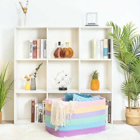 MINTWOOD Design Extra Large Blanket Basket Holder, Living Room Towel Shoe Basket, Rectangle Rope Woven Storage Baskets