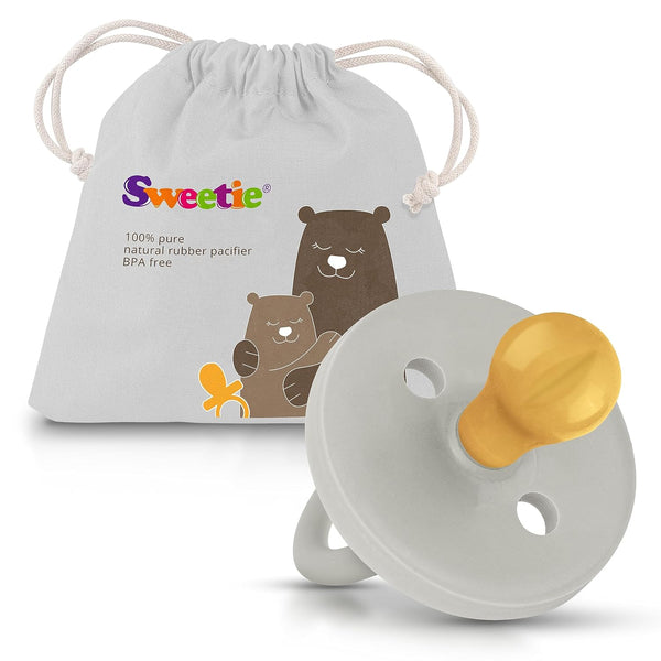 SWEETIE Rubber Pacifier Natural Rubber Pacifier Rounded Grey Medium 6-12 Month (Medium