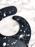 Silicone Baby Bib with Food Catcher - Adjustable Waterproof Feeding Bib for 4-36 Months, Paint Splatter on Black