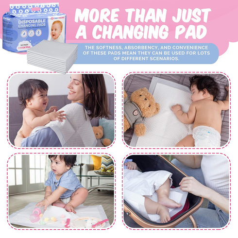 (54 Pack) Disposable Changing Pads for Baby - Super Soft, Ultra Absorbent & Waterproof Large Diaper Changing Pad Liners