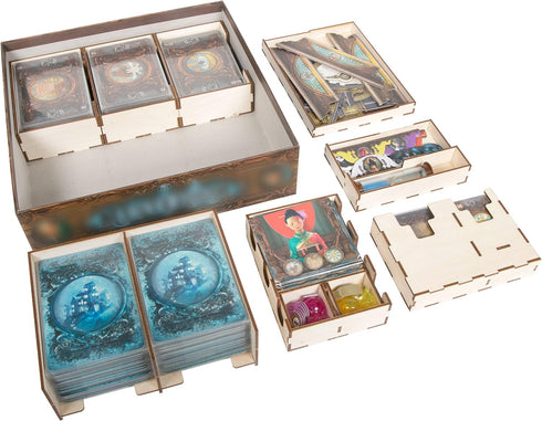 The Broken Token Mysterium Compatible Game Organizer, Wood Storage Box with Multiple Trays