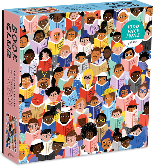Galison - Book Club Puzzle, 1,000 Pieces, 20” x 27'' - Colorful, Humorous Illustration of People Reading