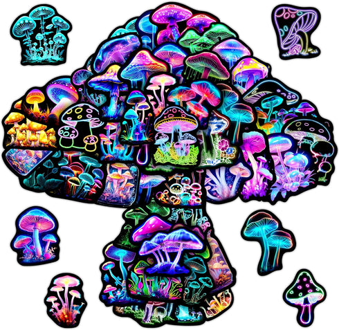 50 Pcs Neon Mushroom Stickers for Kids, Waterproof Vinyl Vegetation Decals for