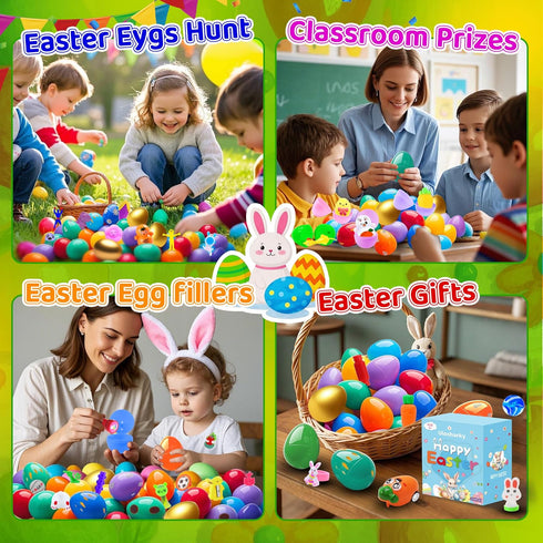 Ulosharky 225Pack Prefilled Easter Eggs with Toys Inside for Easter Egg Hunting Basket Stuffers, Surprise Plastic Eggs