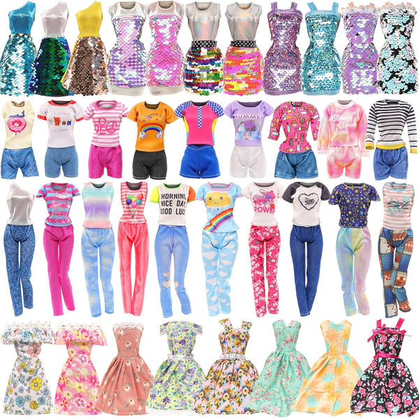 BARWA 10 Sets Doll Clothes, 3 Sequins Dresses, 3 Floral Dresses & 4 Casual Outfits for 11.5 Inch Dolls