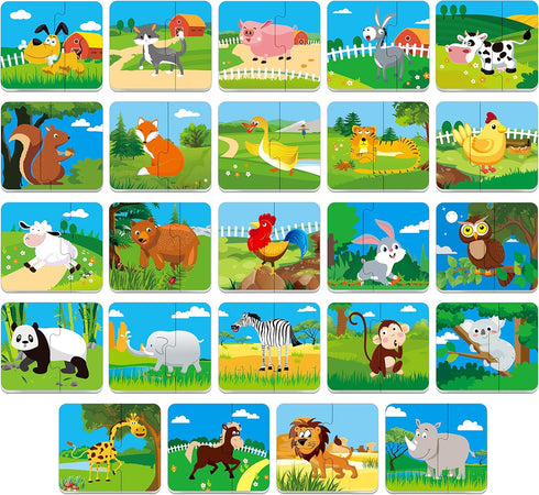 48 Animal Matching Puzzles with Error-Correction Mechanism - Perfect for Preschool Learning (24 Blocks)