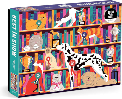 Best in Show 1000 Piece Puzzle by Galison Featuring Felines and Canines Sharing Trophies