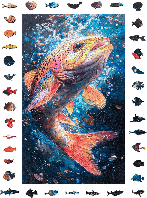 ESTROSO 300 8.9x17.7 Inch Magical Wooden Puzzle for Adults with Beautiful Rainbow Trout Fish Design - Piece Each Luxury