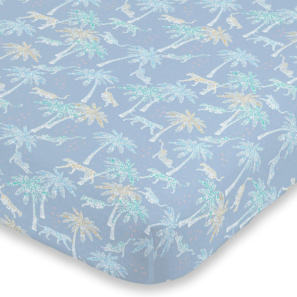 NoJo Watercolor Tropical Cheetah, Elephant, Lion, Blue, White & Green Super Soft