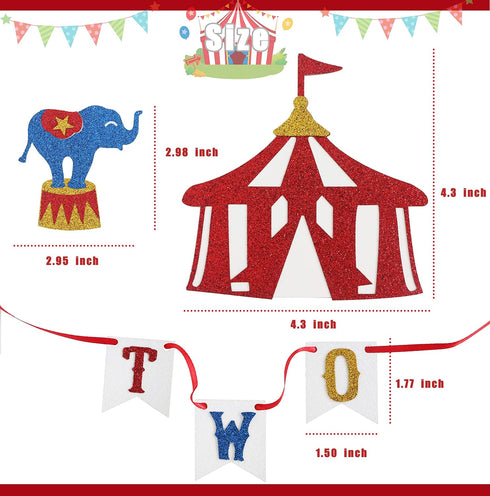 Circus Two Birthday Cake Topper, Circus Theme Second Birthday Photo Booth Props Cake Decorations