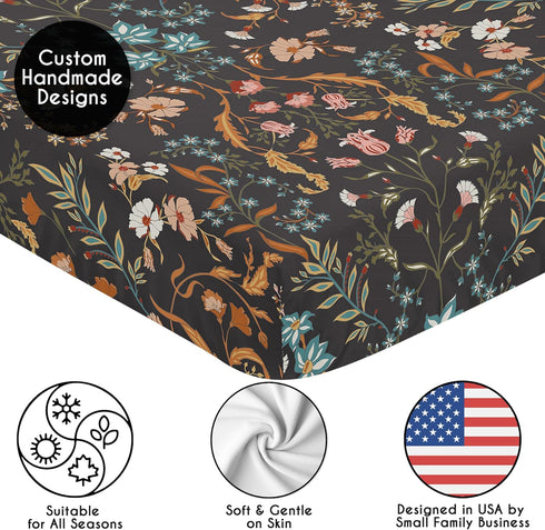 Sweet Jojo Designs Fitted Baby Crib Sheets (Black Wildflower Vintage Floral) for Girls, Infant Nursery, Toddler Room