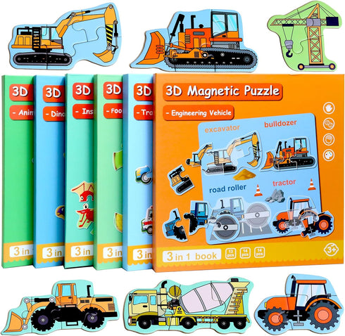 Magnetic Puzzles for Kids Ages 1-3, Travel Toddler Puzzles Ages 2-4, Excavator Refrigerator Magnet Learning Gift