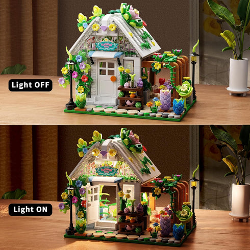 TYCOLE Set Playset, 8-12 (719PCS) Flower House Building with Lights, Garden House Building Toy Kits Compatible