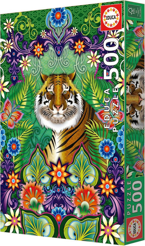 Educa - Catalina Estrada Bengal Tiger 500 Piece Jigsaw Puzzle, Glue Included, Completed Image 18.9" x 13.4"