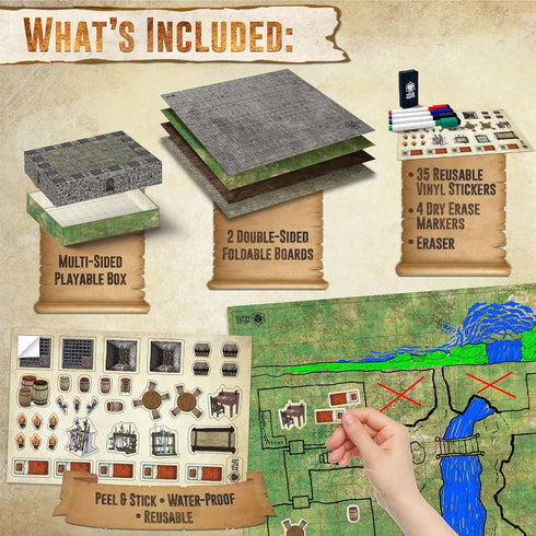 Set 22 26" Melee Mats DND Map Starter - x Double Sided, Wet & Dry Erase Battle Terrain Grid for Dungeons and Dragons