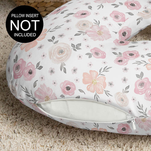 Sweet Jojo Designs Baby Nursing Pillow Cover (Pink/Grey Boho Floral) for Girls, Infant/Newborn Nursery, Bottle