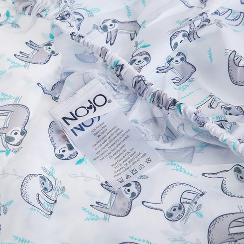 Fitted Crib Sheet in Soft Grey, White & Aqua Sloth Pattern