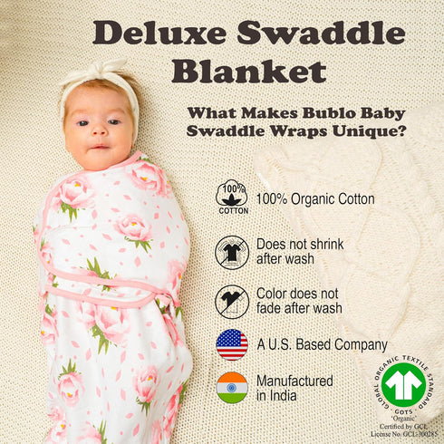 Baby Swaddle Blanket Wrap, Organic Cotton 3-Pack Newborn Swaddle Sack, Baby Swaddles 0-3 Months, Swaddles for Newborns, Baby Sleep Sack, Baby Swaddle Blanket Wrap, Hearts-Flowers by Bublo Baby