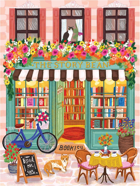 500 RoseArt - Vertical Visions - The Story Bean - Piece Jigsaw Puzzle - Caf and Book Store Puzzle for Adults