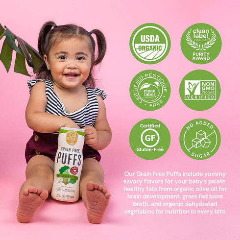 Serenity Kids 6+ Months Grain Free Puffs Toddler & Baby Snack, No Added Sugar, Gluten & Rice Free, Organic Cassava,